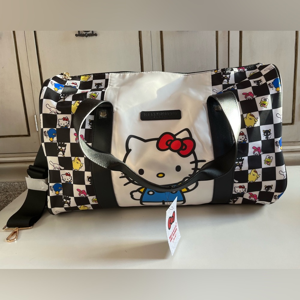 Hello Kitty Black White Red Checkered Duffel Bag